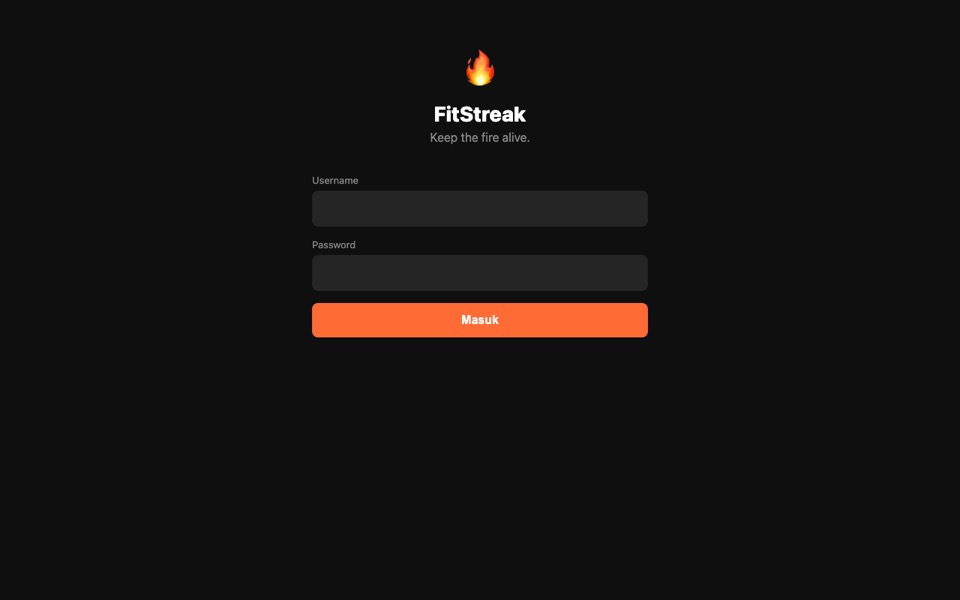 Tampilan halaman FitStreak