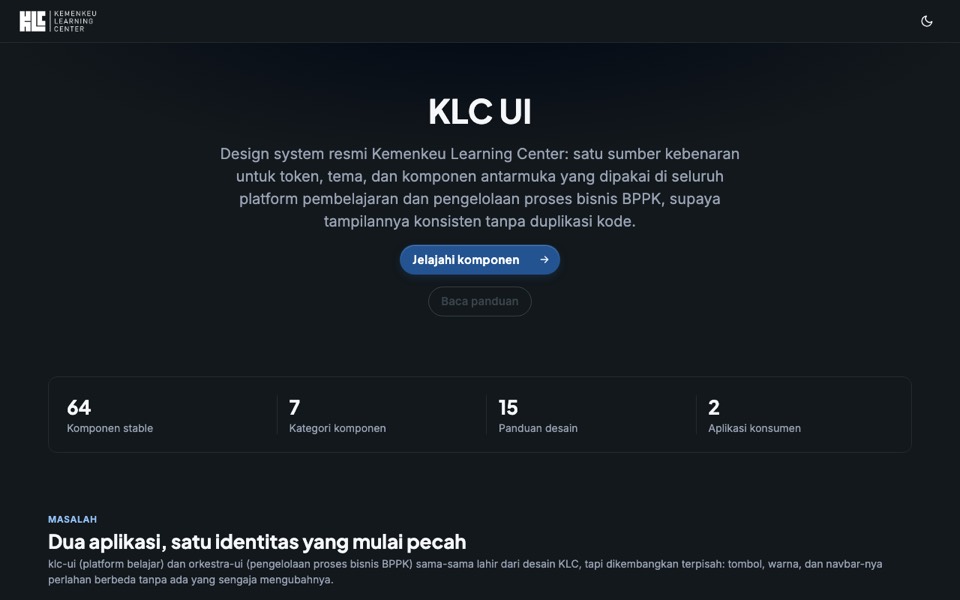 Tampilan halaman KLC UI Showcase